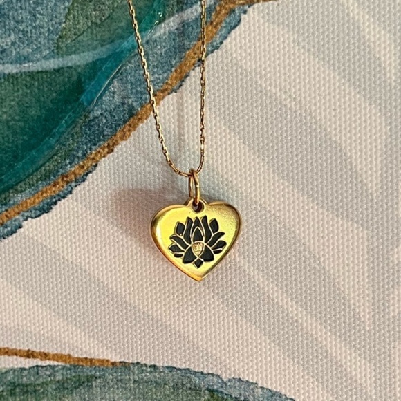 Alex and Ani Lotus Peace Petals Heart Goldtone Adjustable Slide Necklace - Picture 3 of 16